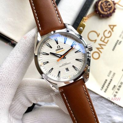 Best Quality Omega Seamaster Aqua Terra Copy Watches Brown Leather Strap